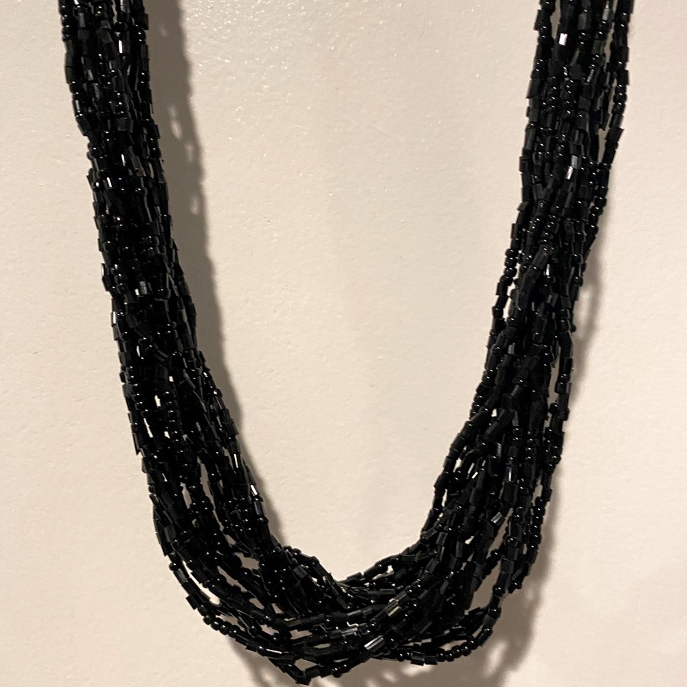 Vintage Black Beaded Necklace Silver Statement NEW